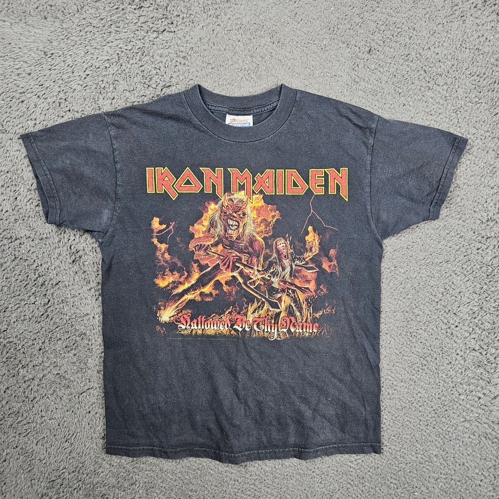 Iron Maiden Hallowed Be Thy Name T Shirt Youth M Black 2005 Hanes Heavyweight